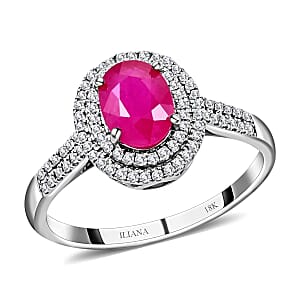 Certified & Appraised Iliana 18K White Gold AAA Montepuez Ruby and G-H SI Diamond Double Halo Ring (Size 9.5) 4.52 Grams 1.85 ctw