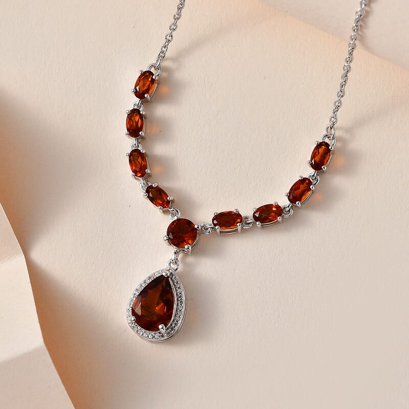 Premium Santa Ana Madeira Citrine and White Zircon Drop Necklace 18-20 Inches in Platinum Over Sterling Silver 4.15 ctw