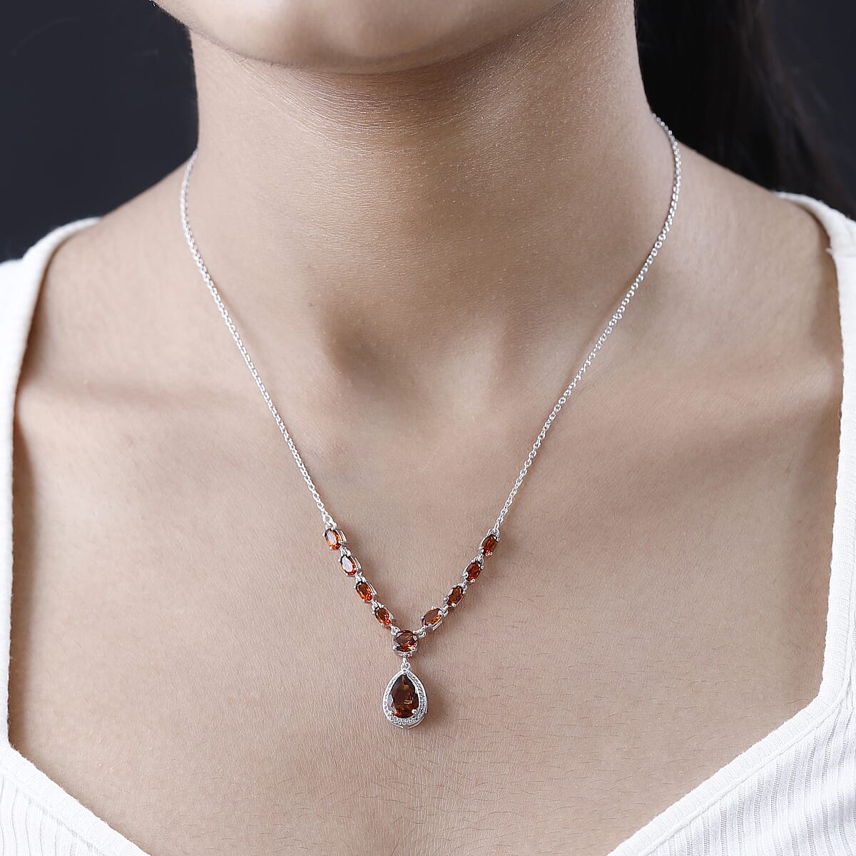 Premium Santa Ana Madeira Citrine and White Zircon Drop Necklace 18-20 Inches in Platinum Over Sterling Silver 4.15 ctw image number 2