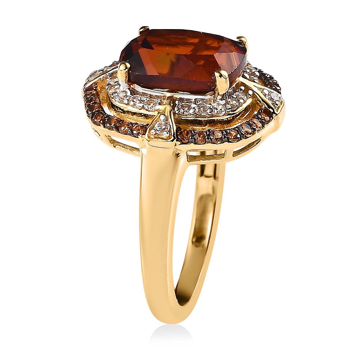 AAA Santa Ana Madeira Citrine, White and Coffee Zircon Double Halo Ring in Vermeil Yellow Gold Over Sterling Silver (Size 10.0) 3.75 ctw
