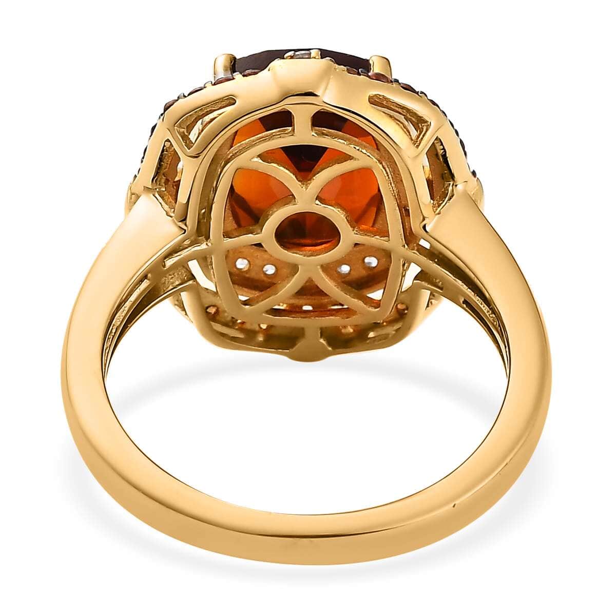 AAA Santa Ana Madeira Citrine and White and Coffee Zircon Double Halo Ring in Vermeil Yellow Gold Over Sterling Silver 3.75 ctw image number 4