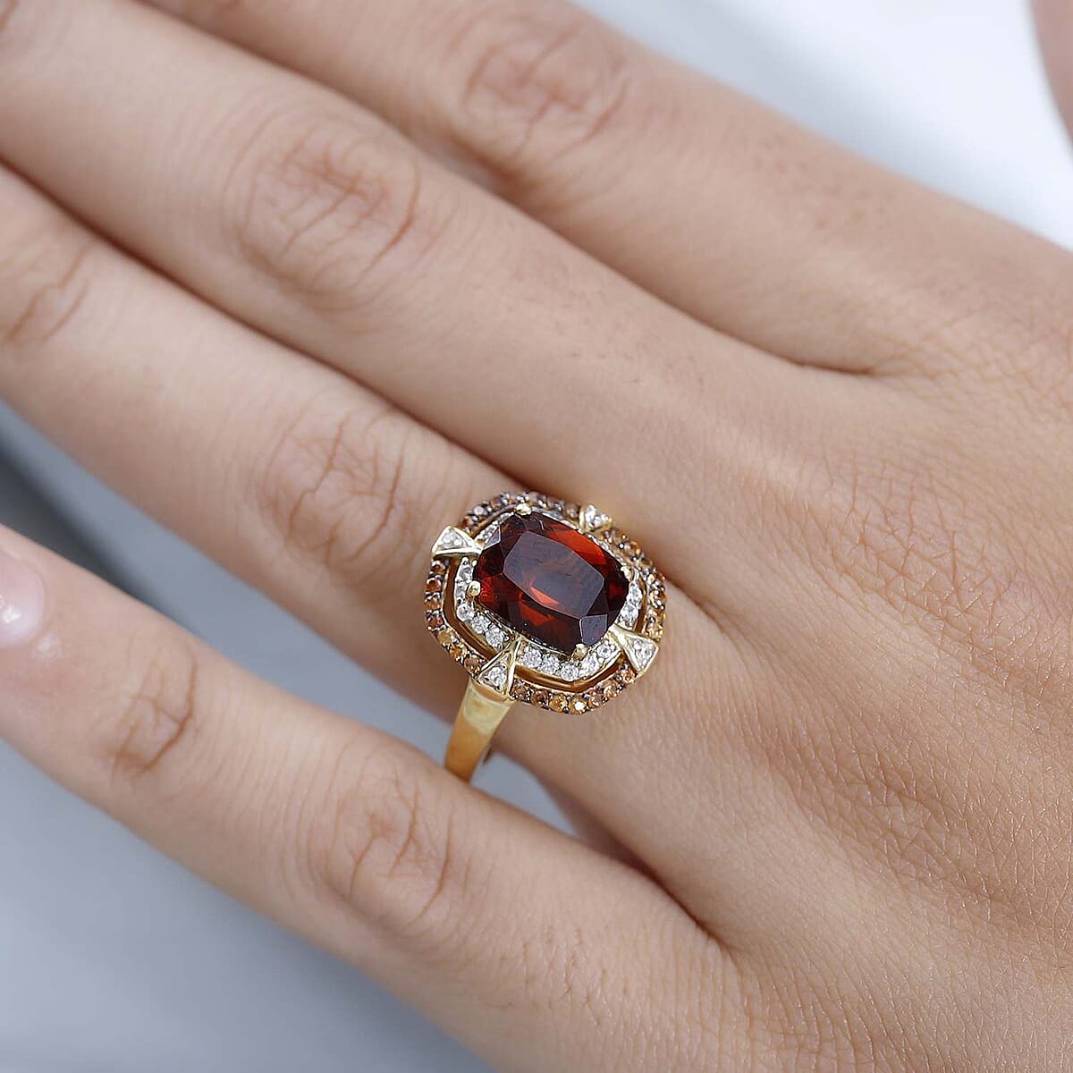 AAA Santa Ana Madeira Citrine, White and Coffee Zircon Double Halo Ring in Vermeil Yellow Gold Over Sterling Silver (Size 7.0) 3.75 ctw image number 2