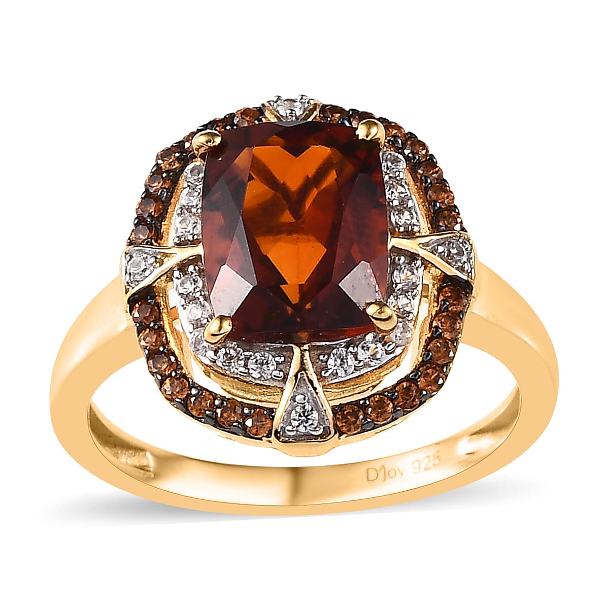 AAA Santa Ana Madeira Citrine and White and Coffee Zircon Double Halo Ring in Vermeil Yellow Gold Over Sterling Silver 3.75 ctw