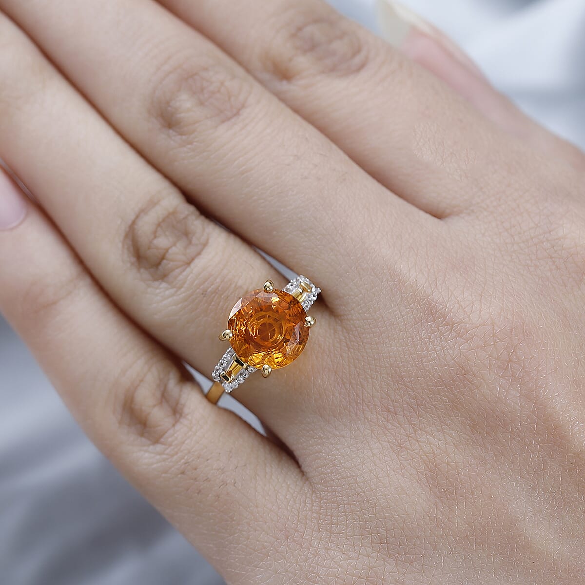 Santa Ana Madeira Citrine Carved and Multi Gemstone Ring in Vermeil Yellow Gold Over Sterling Silver 3.75 ctw image number 2