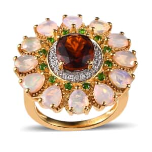 AAA Santa Ana Madeira Citrine and Multi Gemstone Floral Ring in Vermeil Yellow Gold Over Sterling Silver (Size 7.0) 5.50 ctw