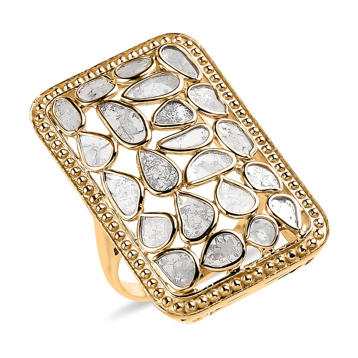 Polki Diamond Cushion Shape Ring in Vermeil Yellow Gold Over Sterling Silver (Size 6.0) 2.00 ctw image number 0