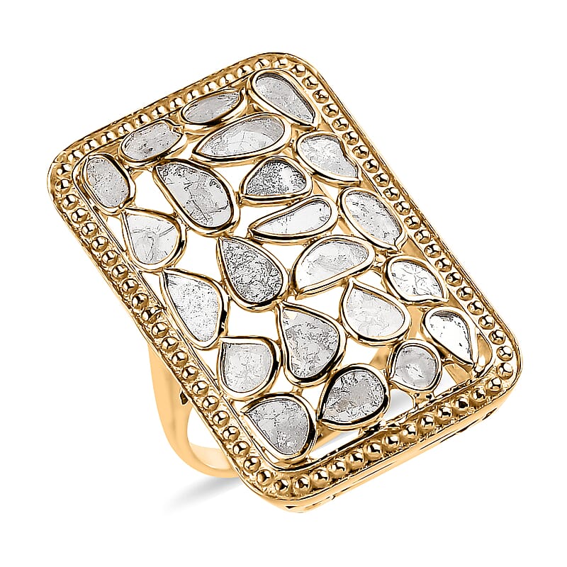 Polki Diamond Cushion Shape Ring in Vermeil Yellow Gold Over Sterling Silver (Size 6.0) 2.00 ctw