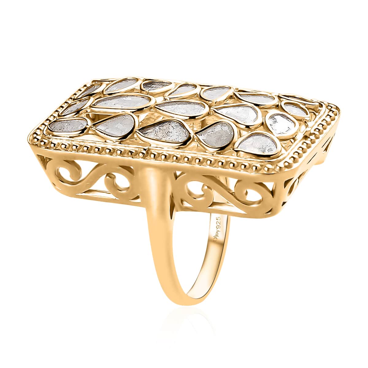 Polki Diamond Cushion Shape Ring in Vermeil Yellow Gold Over Sterling Silver (Size 6.0) 2.00 ctw image number 3