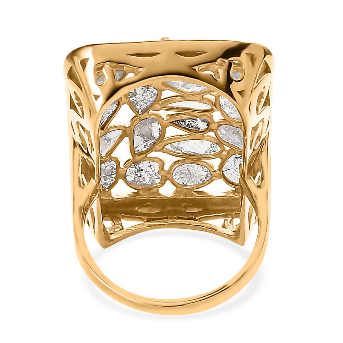 Polki Diamond Cushion Shape Ring in Vermeil Yellow Gold Over Sterling Silver (Size 6.0) 2.00 ctw image number 4