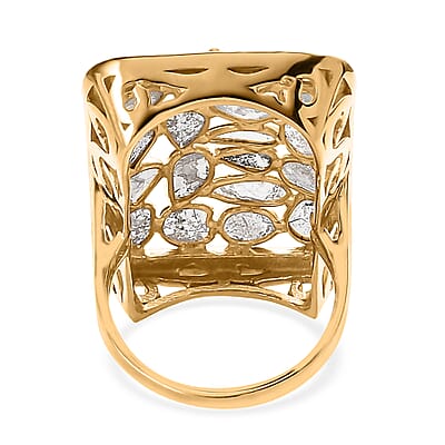 Polki Diamond Cushion Shape Ring in Vermeil Yellow Gold Over Sterling Silver (Size 6.0) 2.00 ctw