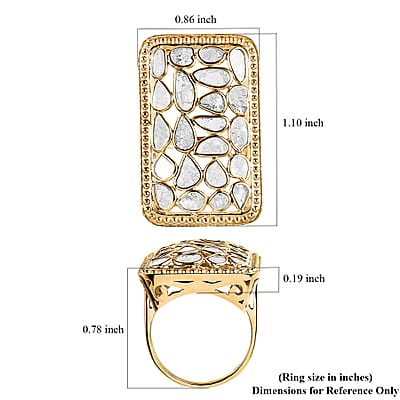 Polki Diamond Cushion Shape Ring in Vermeil Yellow Gold Over Sterling Silver (Size 6.0) 2.00 ctw