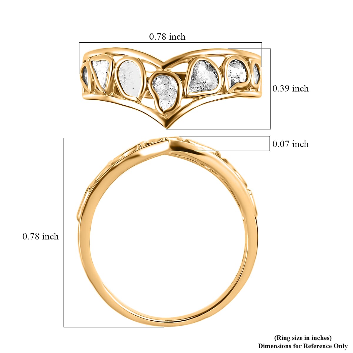 Polki Diamond Wishbone Ring in 14K Yellow Gold Over Sterling Silver (Size 10.0) 0.50 ctw