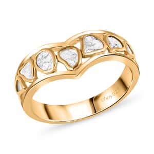Polki Diamond Wishbone Ring in 14K Yellow Gold Over Sterling Silver (Size 5.0) 0.50 ctw