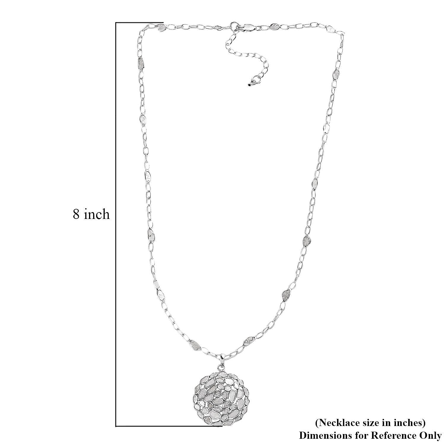 Polki Diamond and Kanchanaburi Blue Sapphire 4.00 ctw Necklace 18 Inches in in Platinum Over Sterling Silver