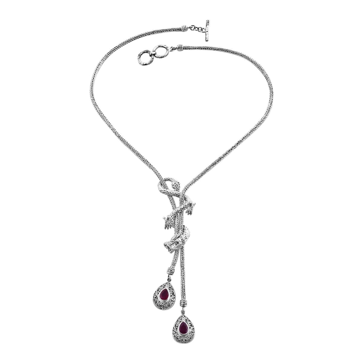 Mother’s Day Gift Bali Legacy Premium Niassa Ruby (FF) Dragon Necklace 18 Inches in Sterling Silver 3.25 ctw image number 0