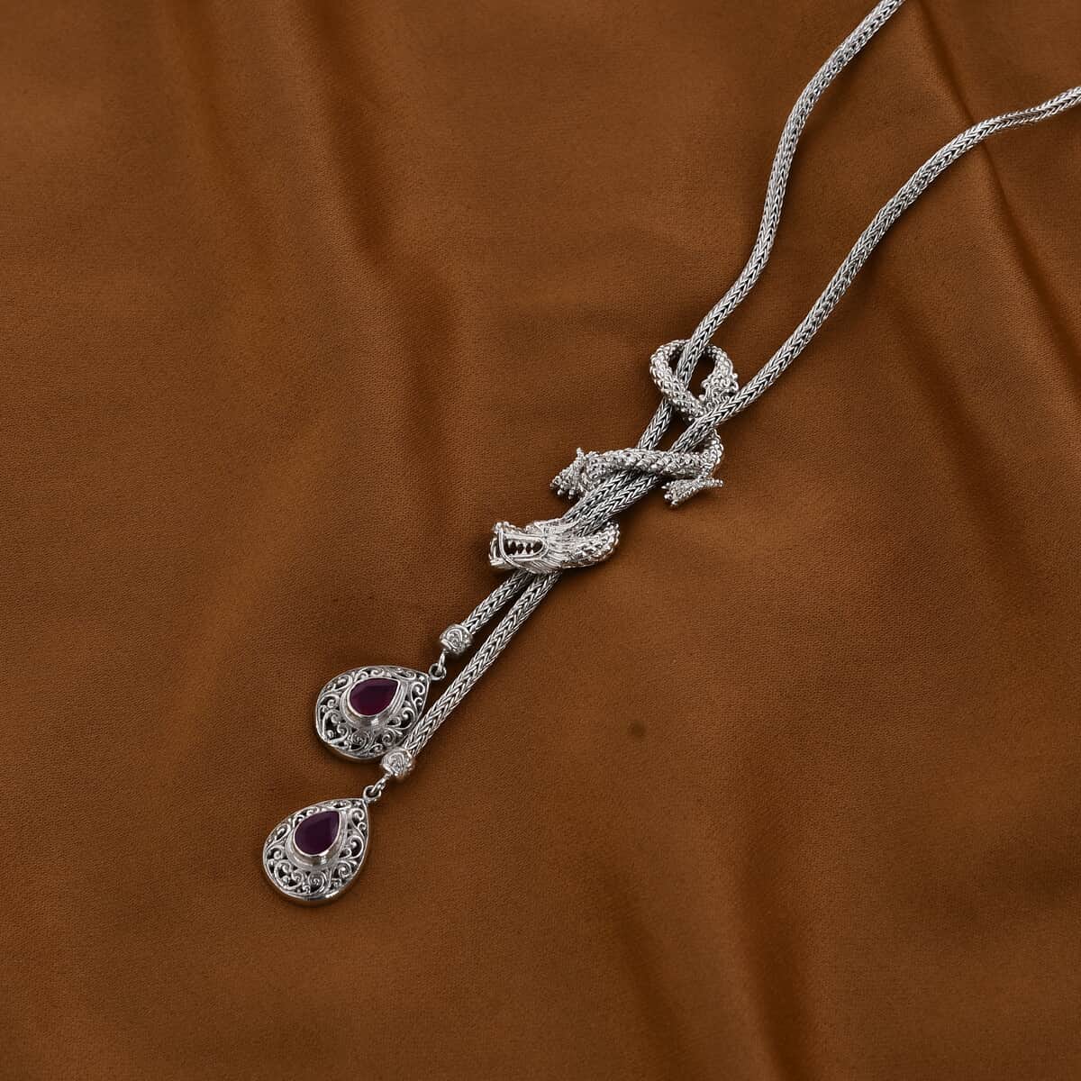 Mother’s Day Gift Bali Legacy Premium Niassa Ruby (FF) Dragon Necklace 18-19 Inches in Sterling Silver 3.25 ctw image number 1