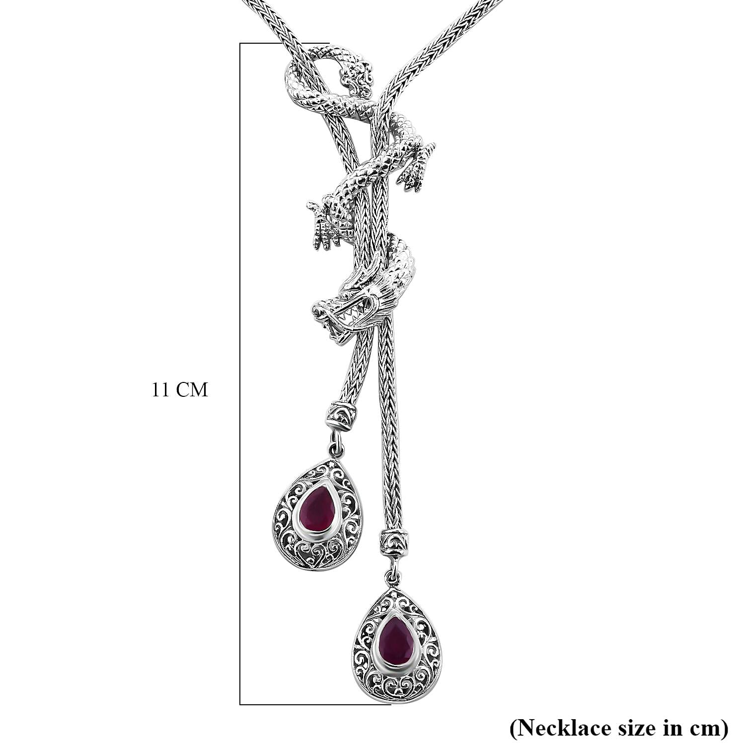 Bali Legacy Premium Niassa Ruby (FF) Dragon Necklace 18-19 Inches in Sterling Silver 3.25 ctw