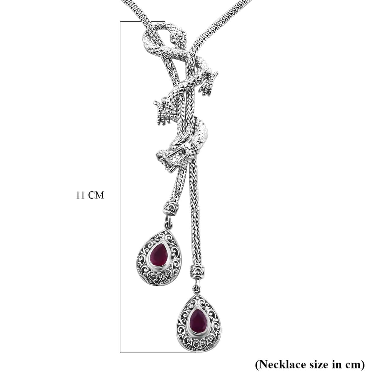 Mother’s Day Gift Bali Legacy Premium Niassa Ruby (FF) Dragon Necklace 18 Inches in Sterling Silver 3.25 ctw image number 4
