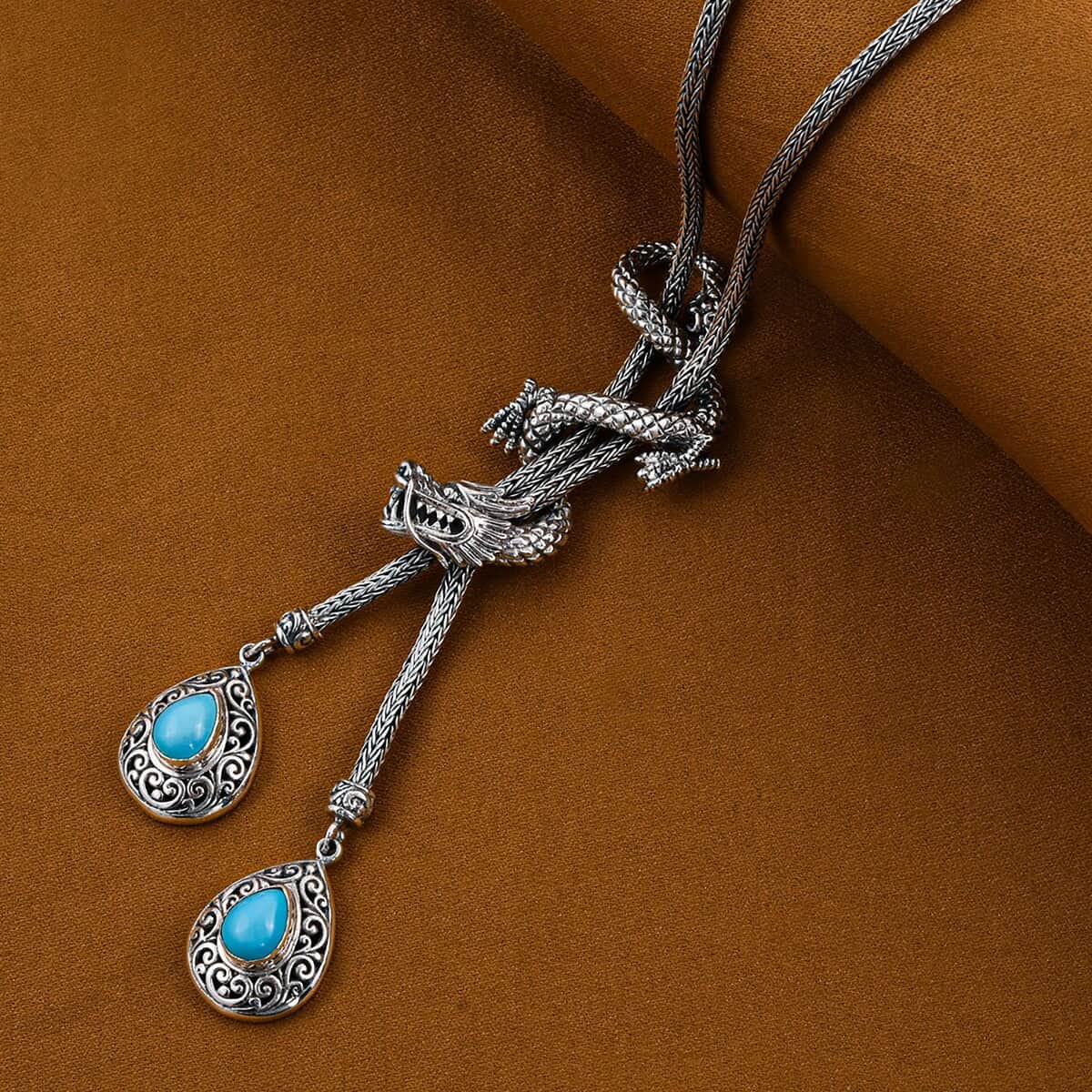 Bali Legacy Premium Sleeping Beauty Turquoise 2.25 ctw Dragon Necklace 18-19 Inches in Sterling Silver image number 1