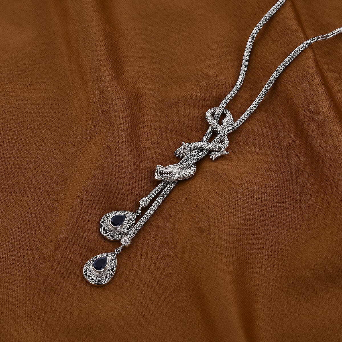 Bali Legacy Premium Masoala Sapphire (D) 3.25 ctw Dragon Necklace in Sterling Silver 18-19 Inches image number 1