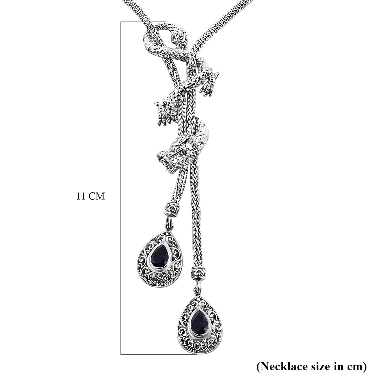 Bali Legacy Premium Masoala Sapphire (D) 3.25 ctw Dragon Necklace in Sterling Silver 18-19 Inches image number 4