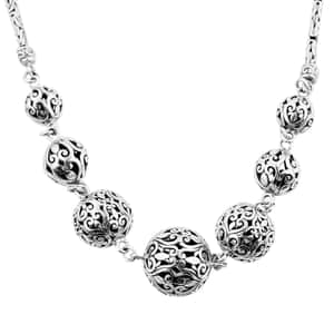 Bali Legacy Sterling Silver Filigree Ball Toggle Clasp Necklace 18-19 Inches 34.75 Grams
