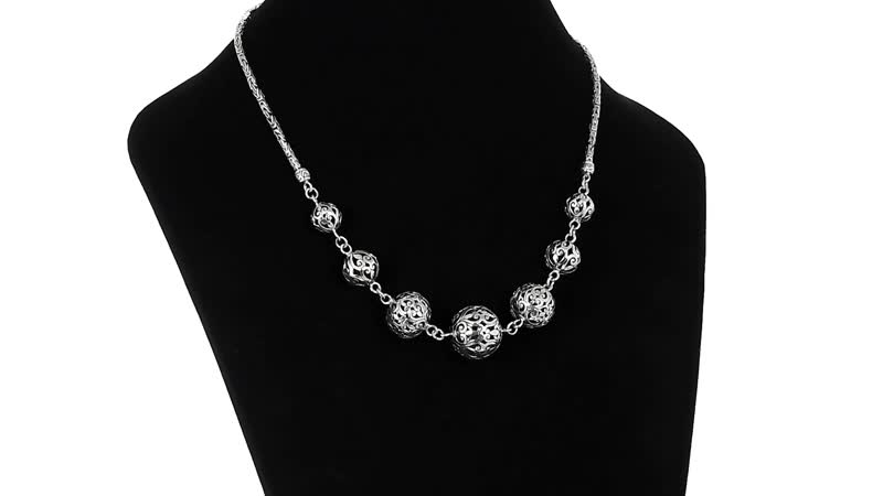 Bali Legacy Filigree Ball Toggle Clasp Necklace in Sterling Silver 18-19 Inches 34.75 Grams