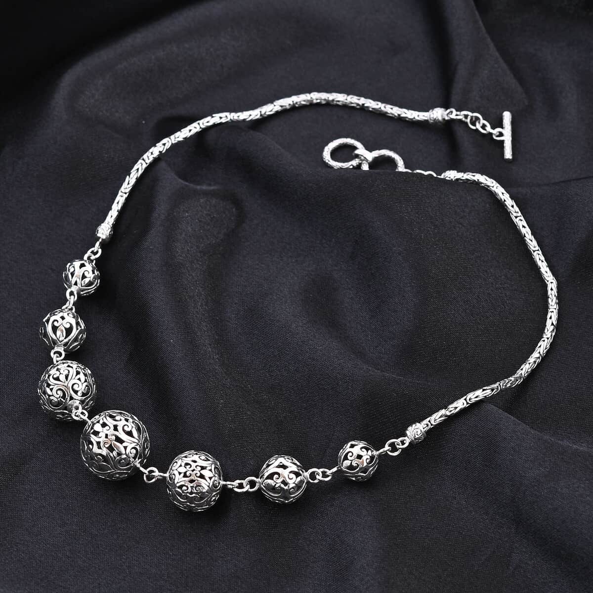 Bali Legacy Sterling Silver Filigree Ball Toggle Clasp Necklace 18-19 Inches 34.75 Grams image number 1
