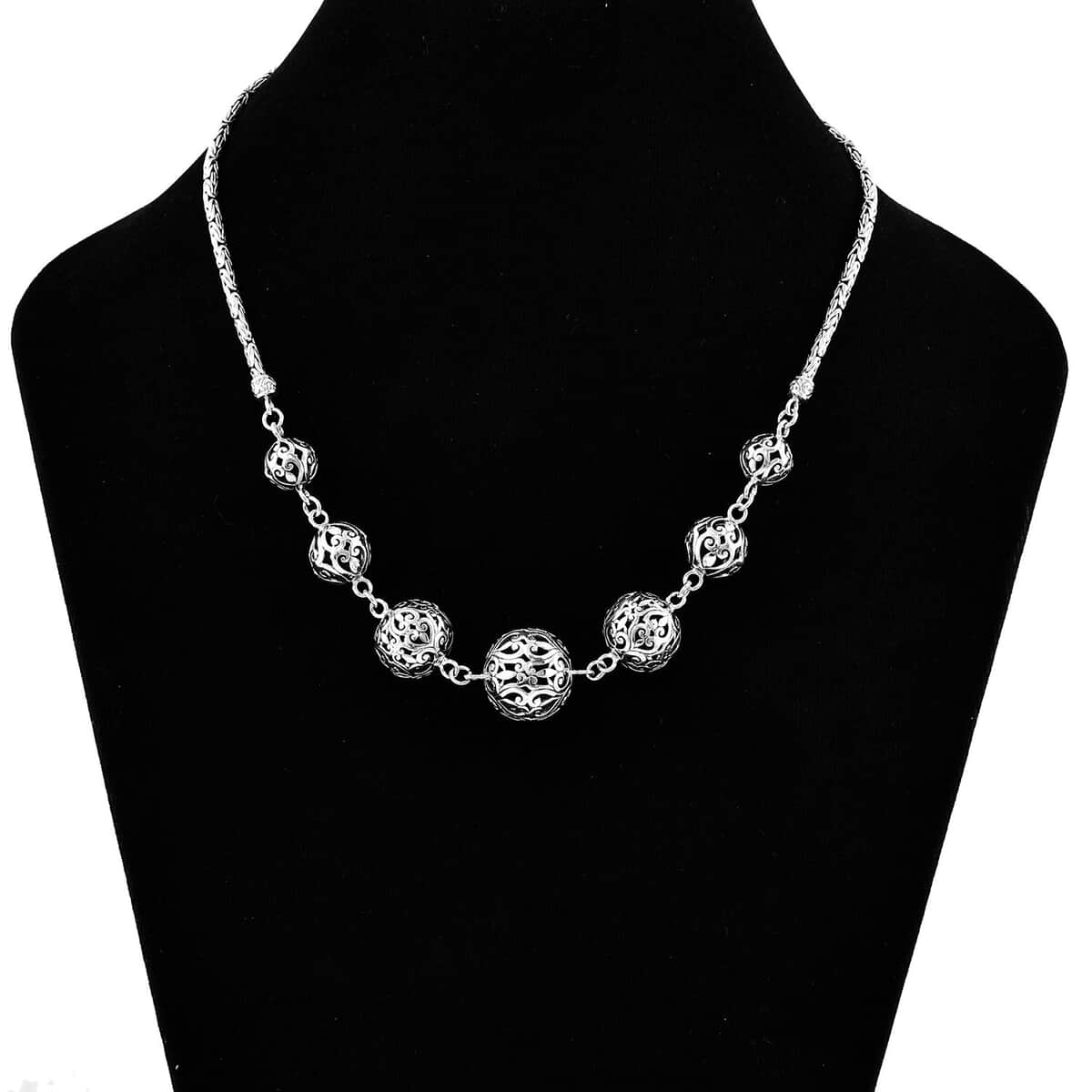 Bali Legacy Sterling Silver Filigree Ball Toggle Clasp Necklace 18-19 Inches 34.75 Grams image number 2