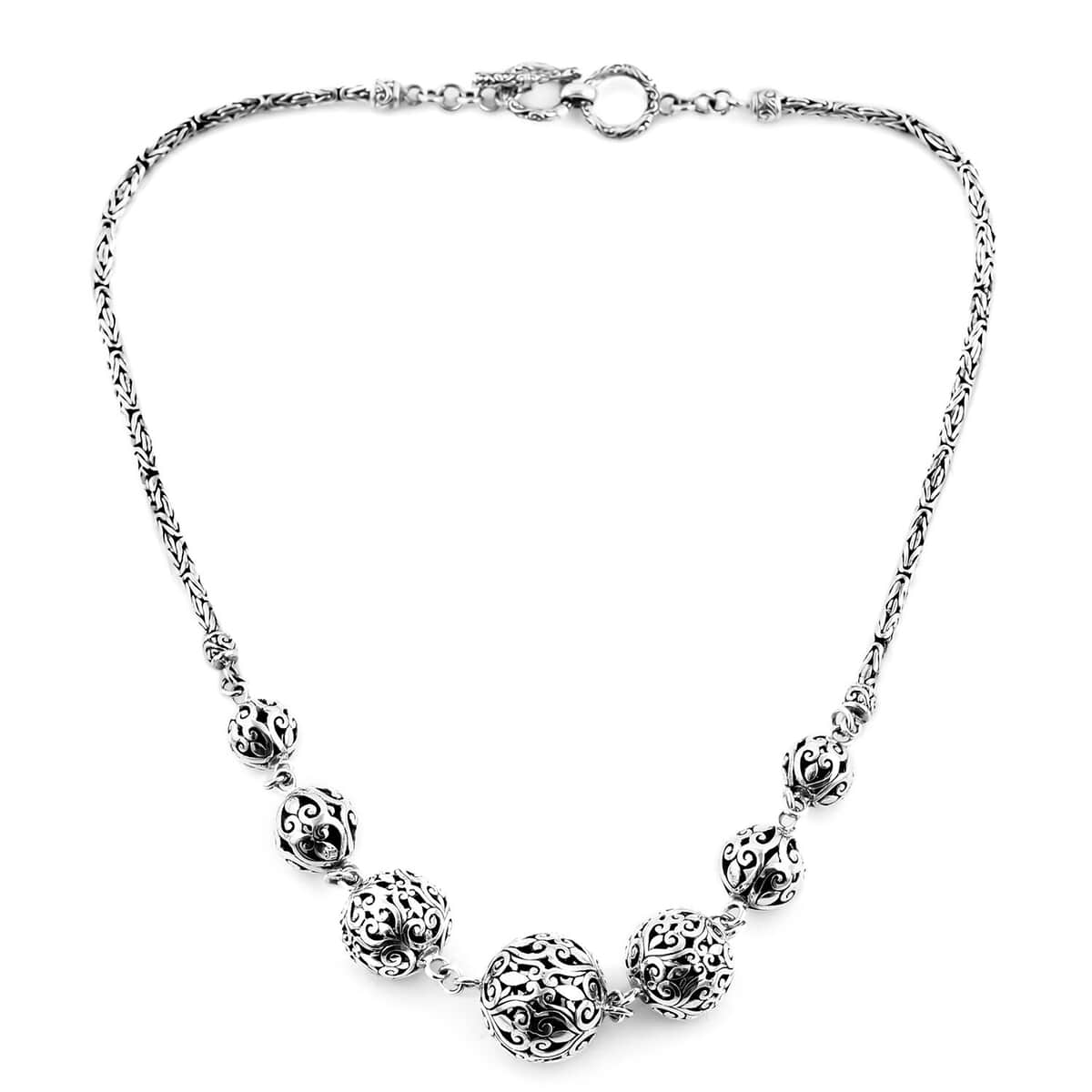 Bali Legacy Sterling Silver Filigree Ball Toggle Clasp Necklace 18-19 Inches 34.75 Grams image number 3