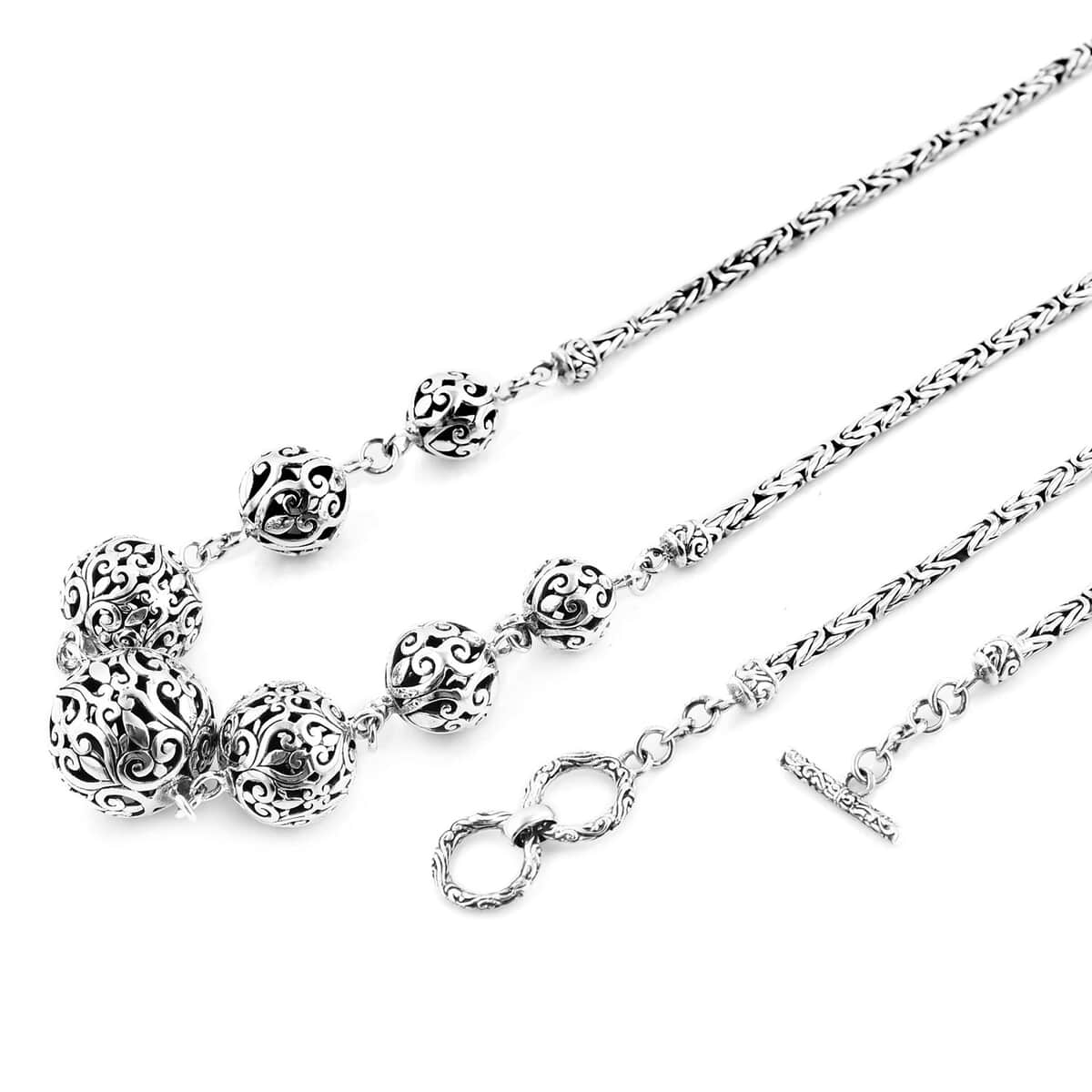 Bali Legacy Sterling Silver Filigree Ball Toggle Clasp Necklace 18-19 Inches 34.75 Grams image number 4