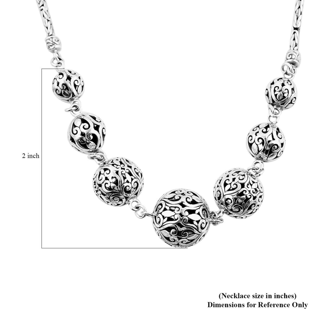 Bali Legacy Sterling Silver Filigree Ball Toggle Clasp Necklace 18-19 Inches 34.75 Grams image number 5
