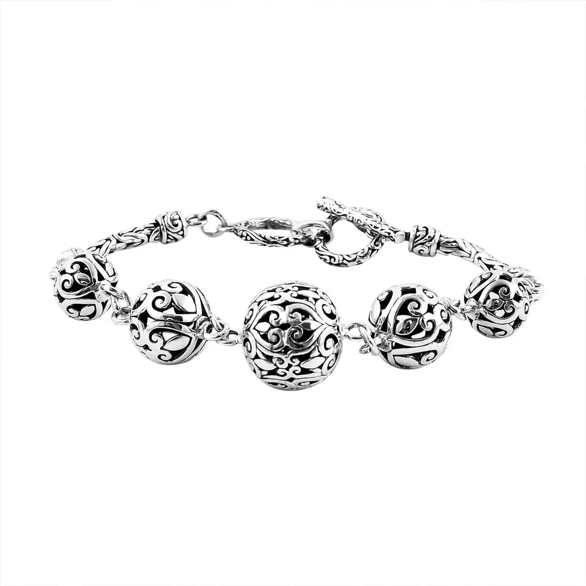 Bali Legacy Sterling Silver Filigree Ball Toggle Clasp Bracelet (7.25-8.0In) 17.50 Grams image number 0