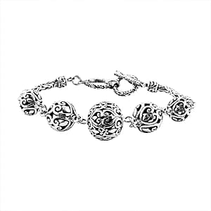 Bali Legacy Sterling Silver Filigree Ball Toggle Clasp Bracelet (7.25-8.0In) 17.50 Grams
