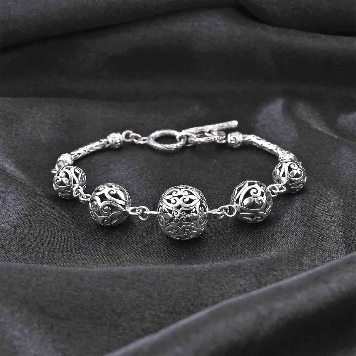 Bali Legacy Sterling Silver Filigree Ball Toggle Clasp Bracelet (7.25-8.0In) 17.50 Grams image number 1