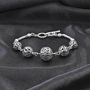 Bali Legacy Sterling Silver Filigree Ball Toggle Clasp Bracelet (7.25-8.0In) 17.50 Grams