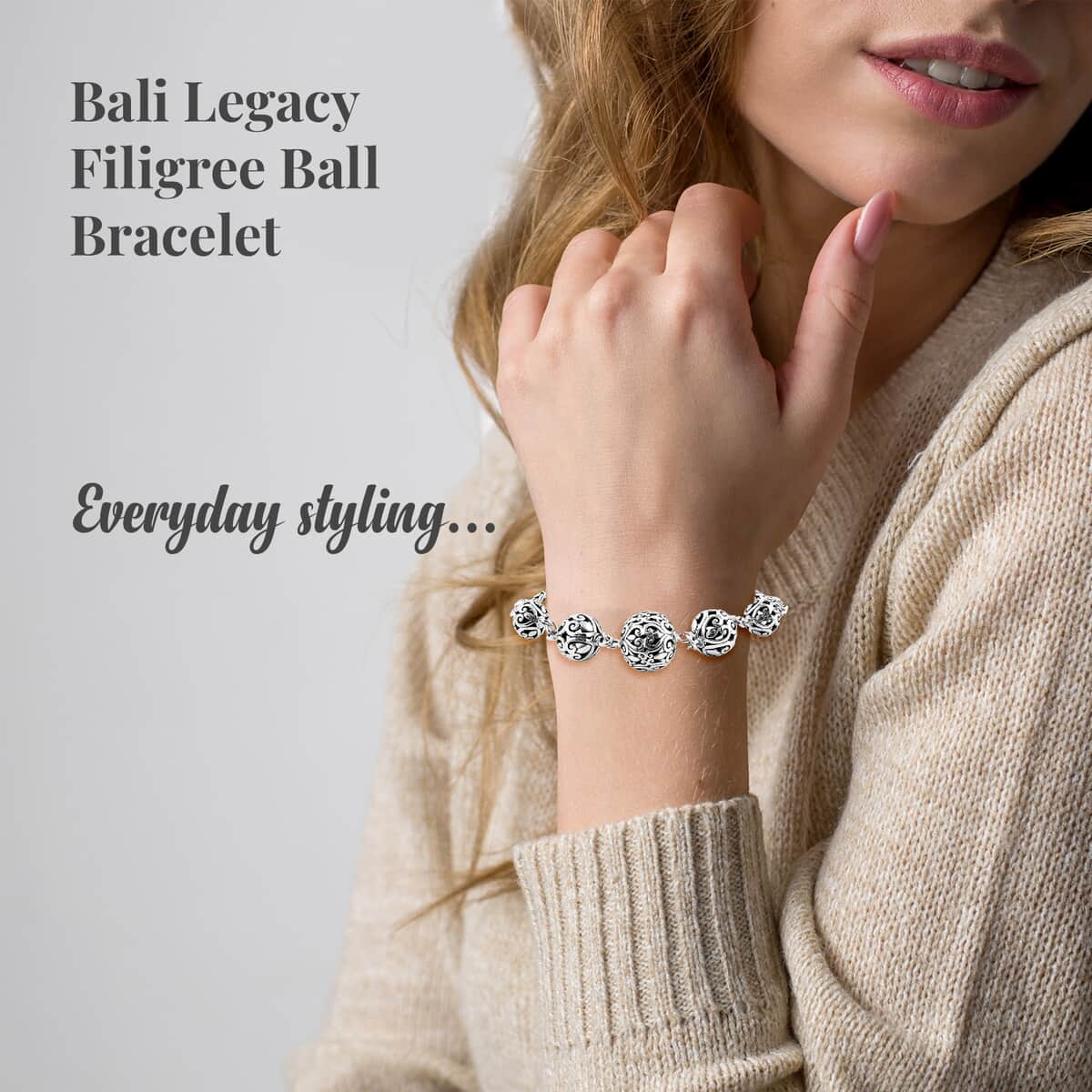 Bali Legacy Sterling Silver Filigree Ball Toggle Clasp Bracelet (7.25-8.0In) 17.50 Grams image number 2