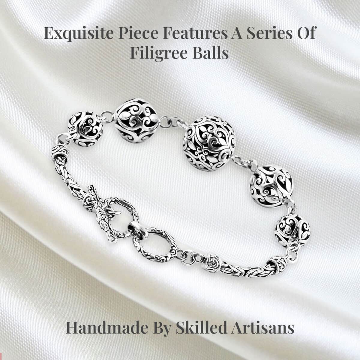 Bali Legacy Sterling Silver Filigree Ball Toggle Clasp Bracelet (7.25-8.0In) 17.50 Grams image number 3