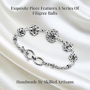 Bali Legacy Sterling Silver Filigree Ball Toggle Clasp Bracelet (7.25-8.0In) 17.50 Grams