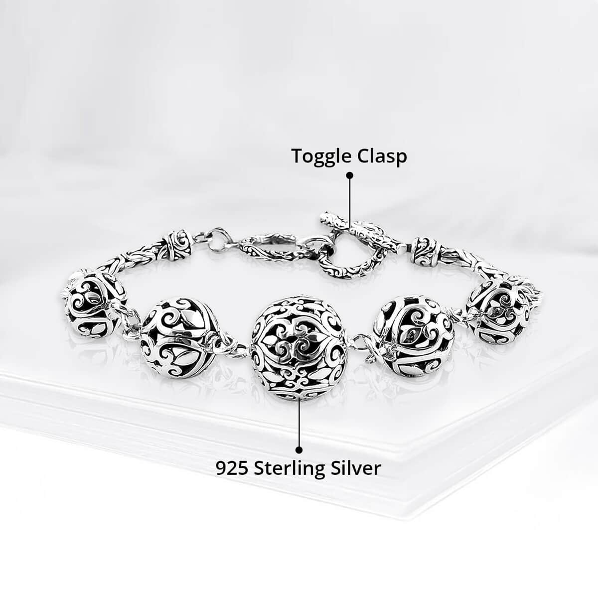 Bali Legacy Sterling Silver Filigree Ball Toggle Clasp Bracelet (7.25-8.0In) 17.50 Grams image number 4