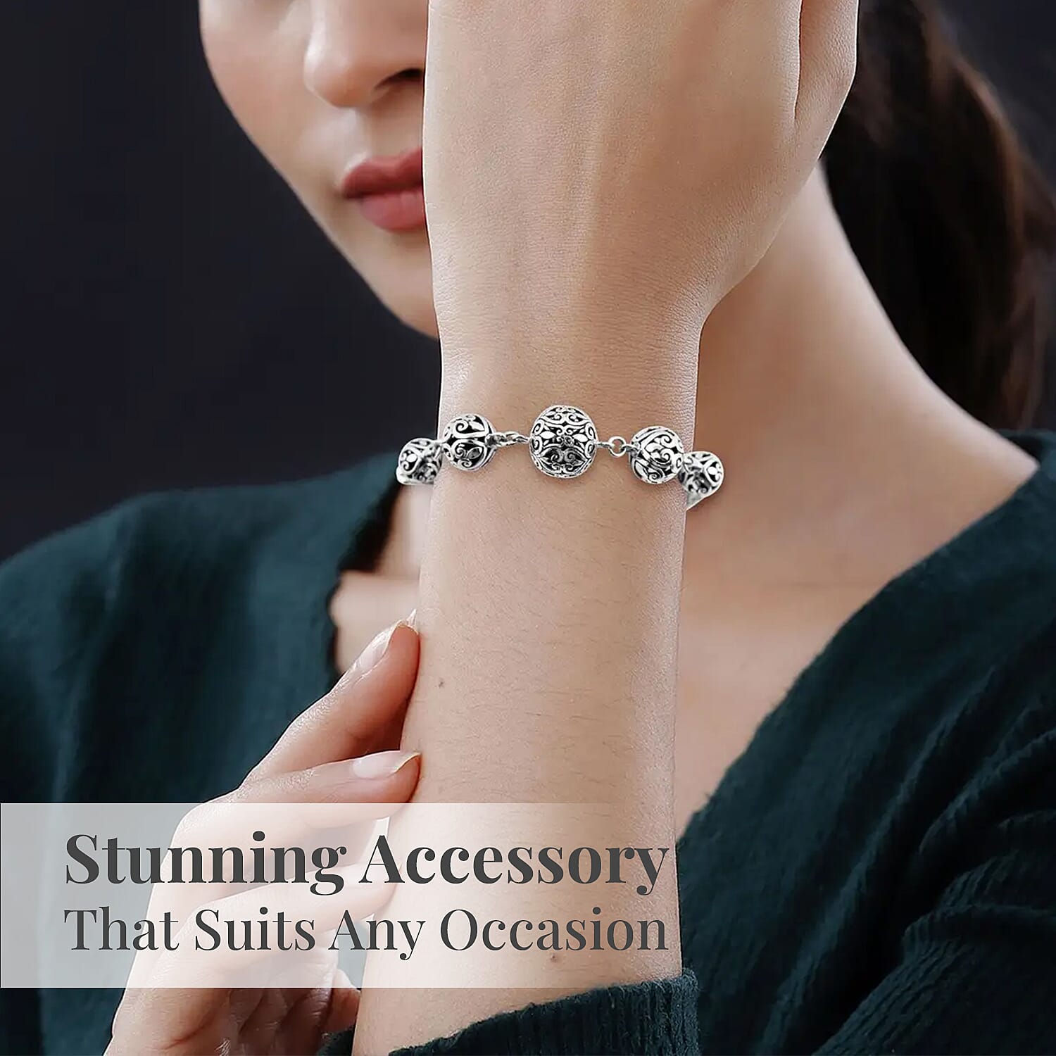 Bali Legacy Sterling Silver Filigree Ball Toggle Clasp Bracelet (7.25-8.0In) 17.50 Grams