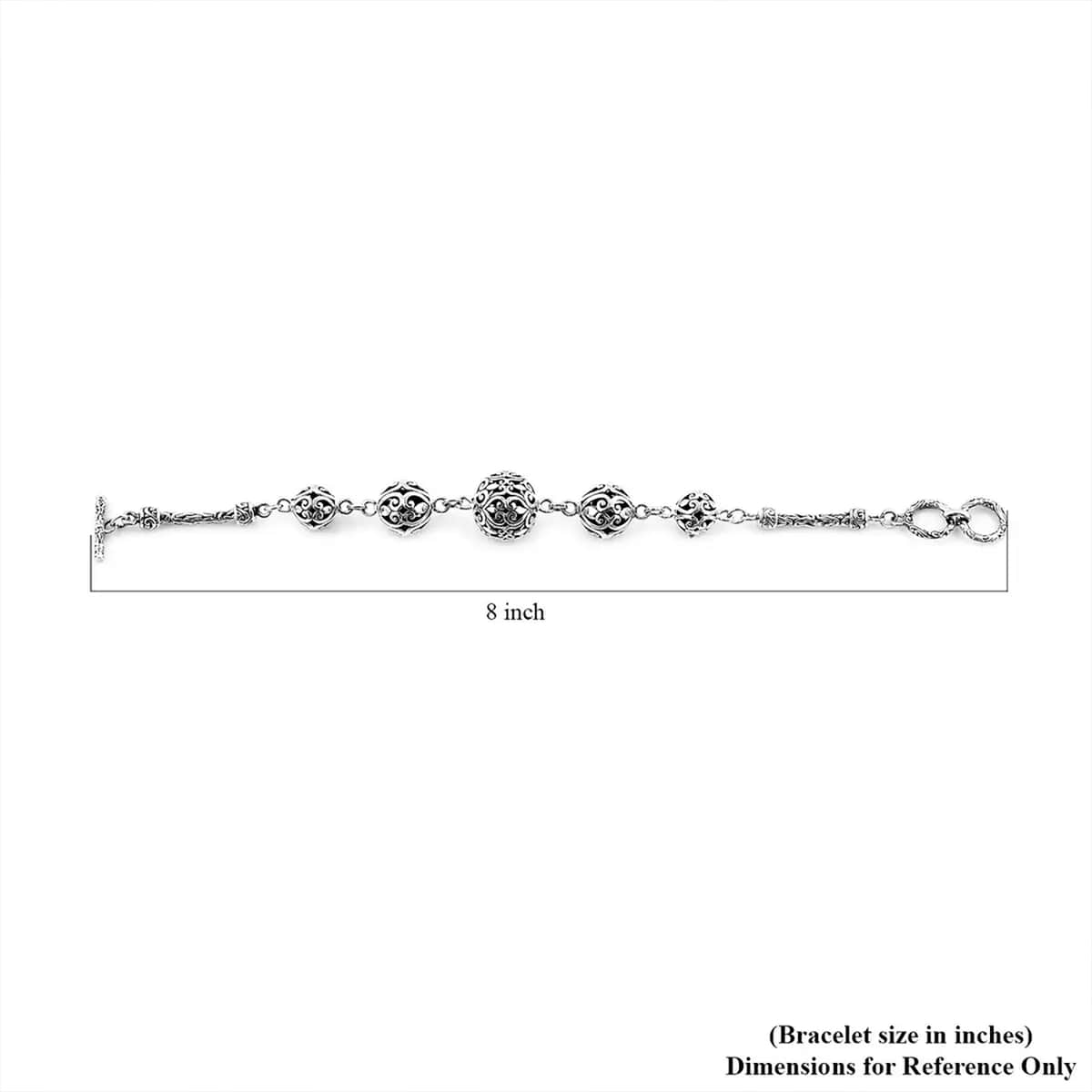 Bali Legacy Sterling Silver Filigree Ball Toggle Clasp Bracelet (7.25-8.0In) 17.50 Grams image number 6