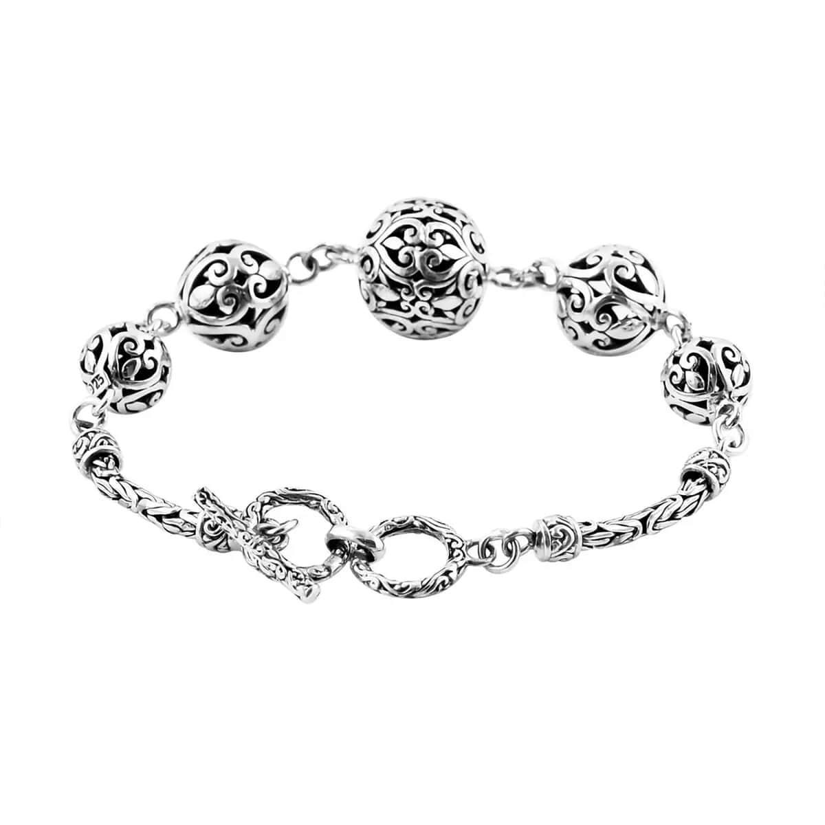 Bali Legacy Sterling Silver Filigree Ball Toggle Clasp Bracelet (7.25-8.0In) 17.50 Grams image number 8