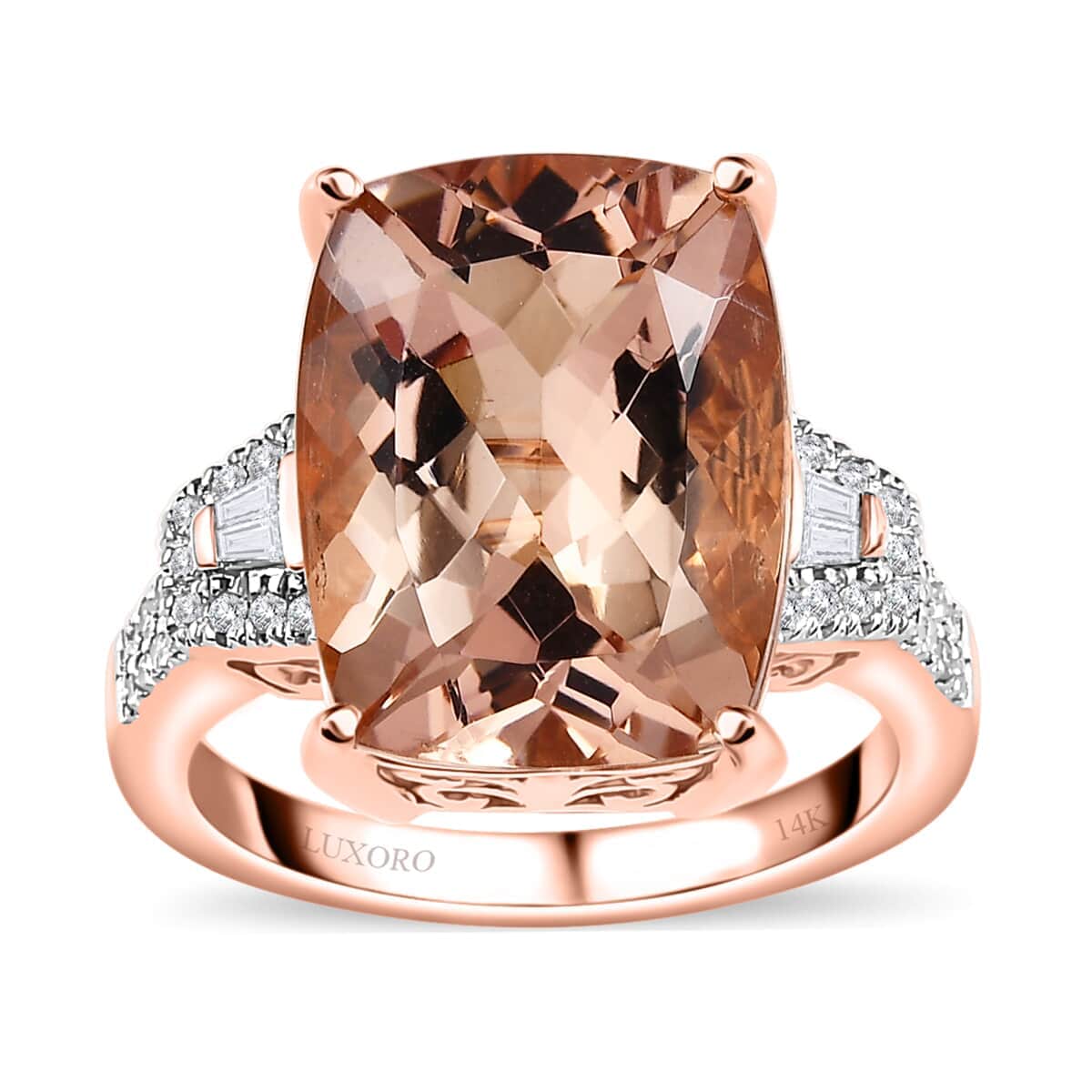 Luxoro 14K Rose Gold AAA Marropino Morganite and G-H I2 Diamond Ring (Size 6.0) 5.90 Grams 10.00 ctw image number 0