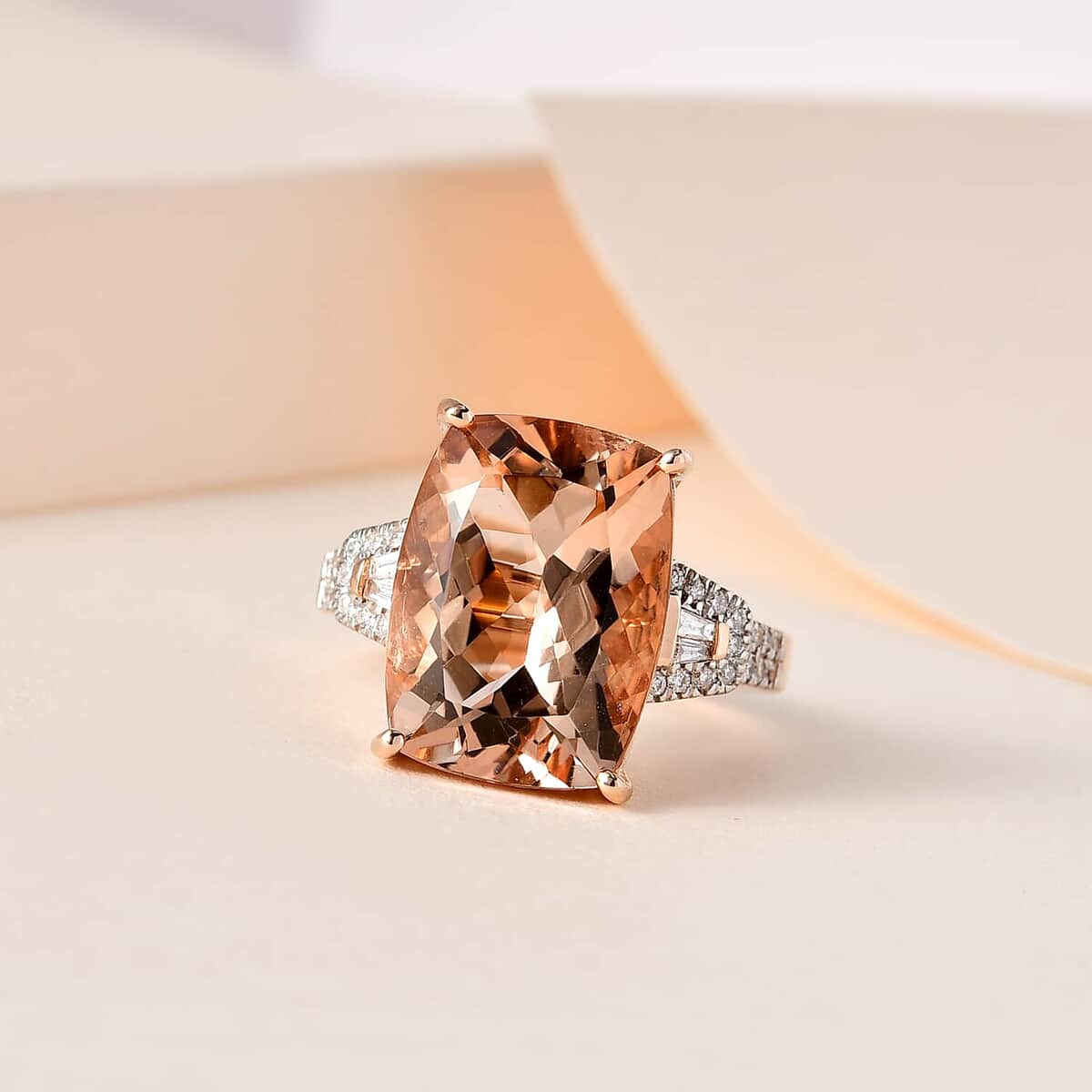 Luxoro 14K Rose Gold AAA Marropino Morganite and G-H I2 Diamond Ring (Size 6.0) 5.90 Grams 10.00 ctw image number 1