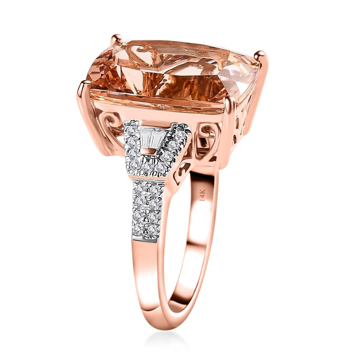 Luxoro 14K Rose Gold AAA Marropino Morganite and G-H I2 Diamond Ring (Size 6.0) 5.90 Grams 10.00 ctw image number 3