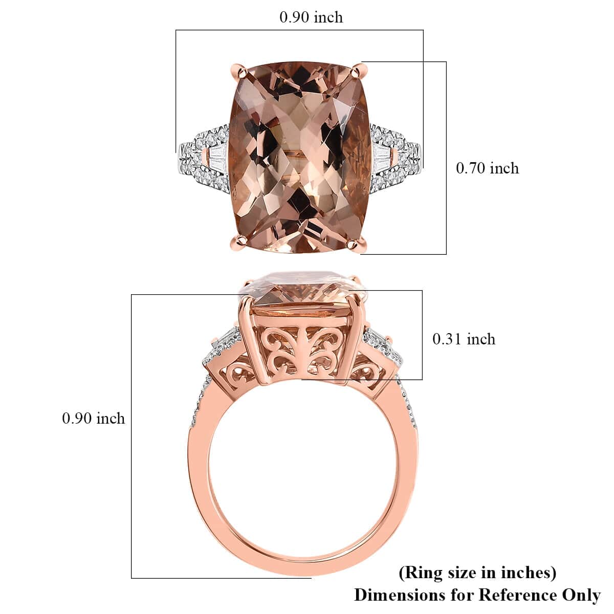 Luxoro 14K Rose Gold AAA Marropino Morganite and G-H I2 Diamond Ring (Size 6.0) 5.90 Grams 10.00 ctw image number 5