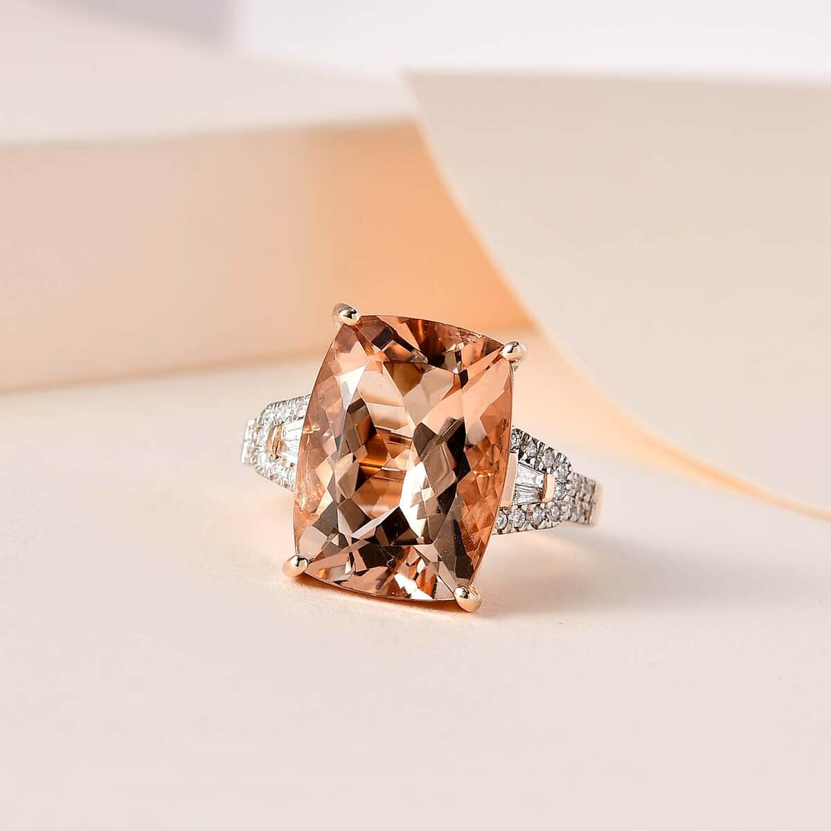 Luxoro AAA Marropino Morganite and G-H I2 Diamond 10.00 ctw Ring in 14K Rose Gold (Size 7.0) 5.90 Grams image number 1