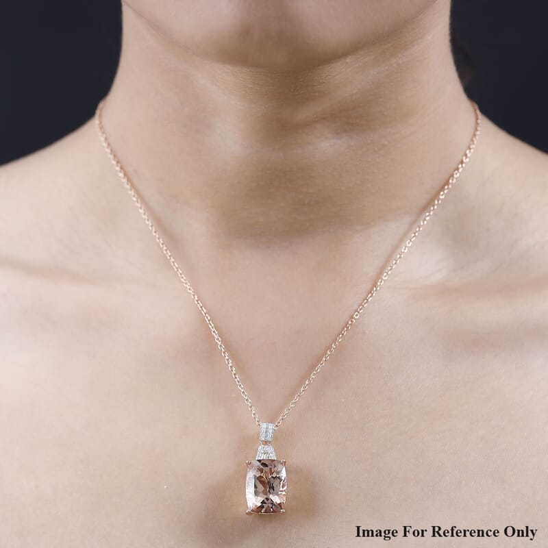 Luxoro 14K Rose Gold AAA Marropino Morganite and G-H I2 Diamond Pendant 9.85 ctw