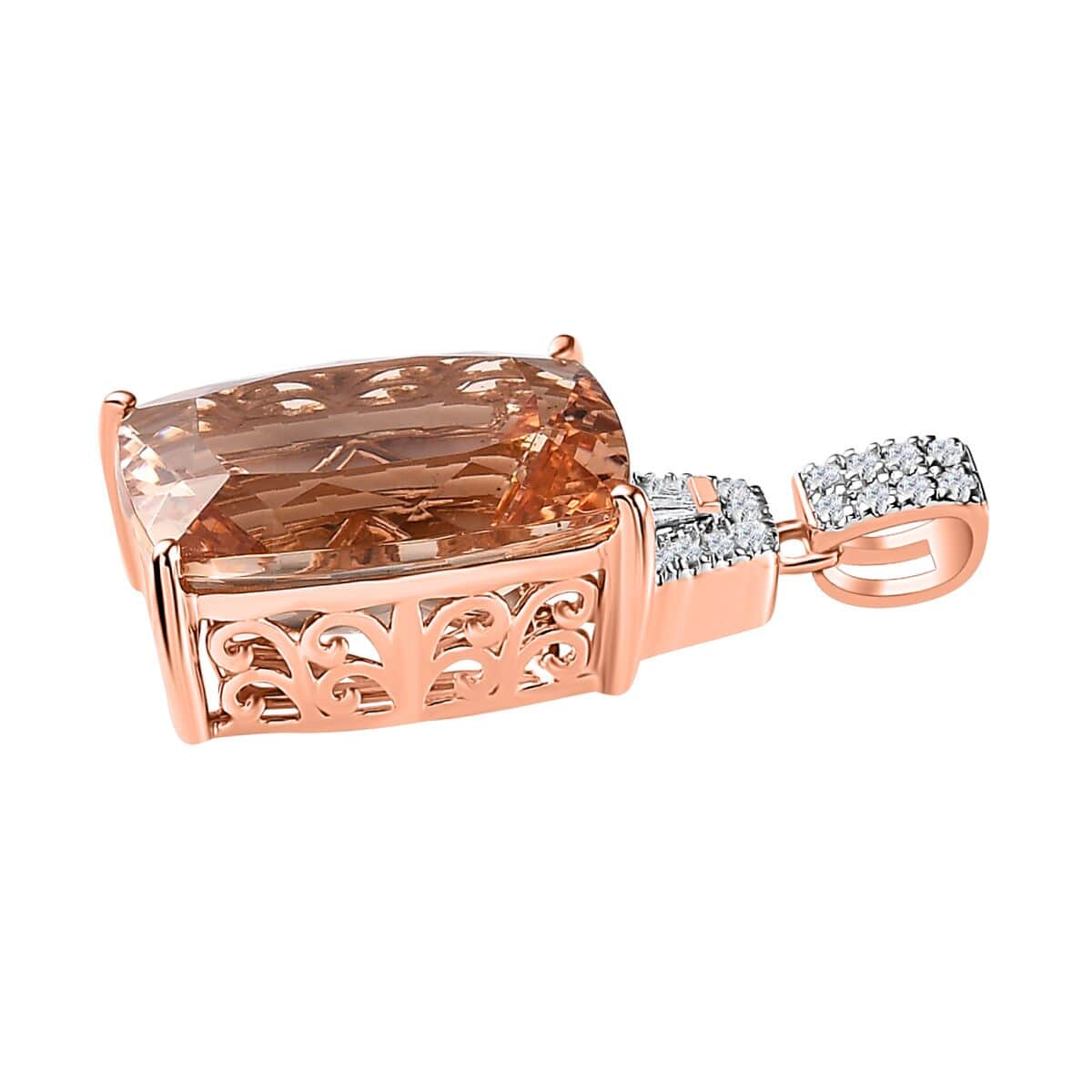 Luxoro 14K Rose Gold AAA Marropino Morganite and G-H I2 Diamond Pendant 9.85 ctw image number 3